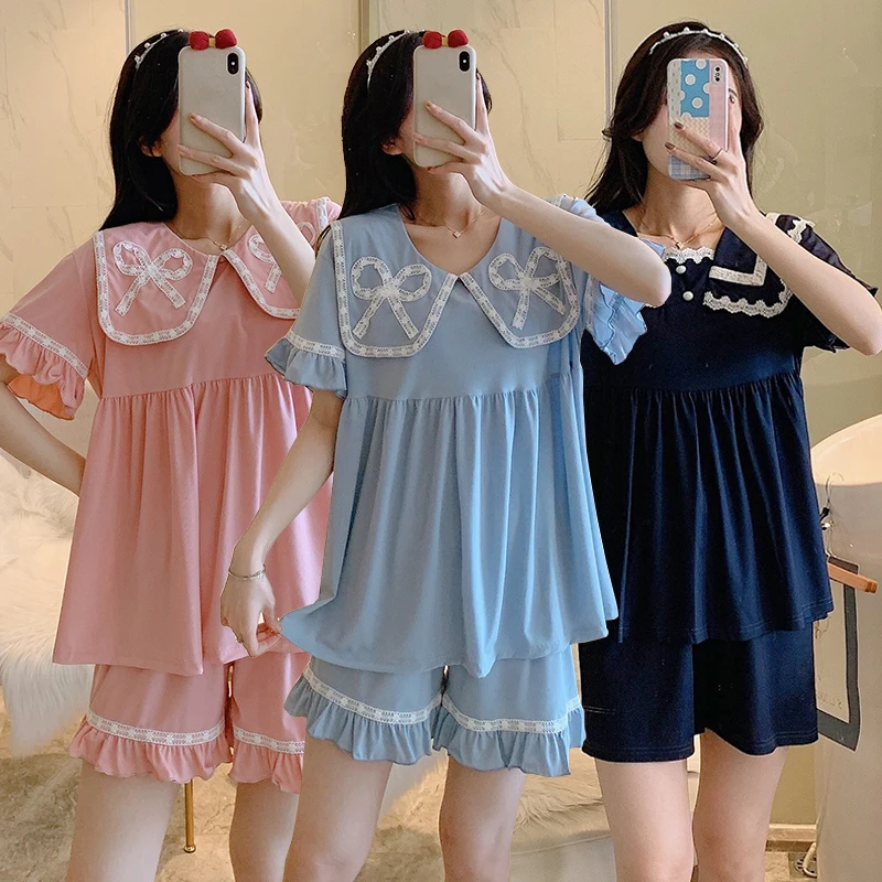 

2021 милые летние с коротким рукавом покроя «принцесс», хлопковый пижамный комплект ювелирных изделий для женщин в Корейском стиле шорты оде...