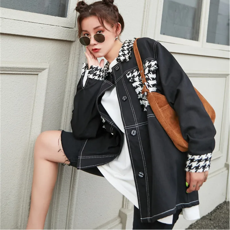 Женская джинсовая куртка LANMREM модная однотонная клетчатая на пуговицах Осень