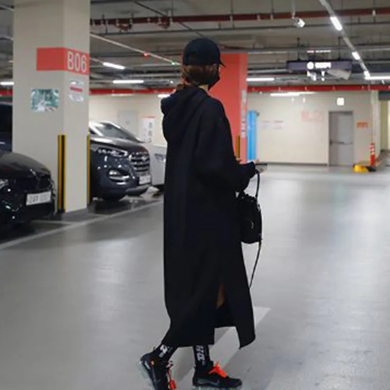 

Johnature New Hooded Collar Sweatshirt Dresses 2021 Winter Casual Korean Solid Color Loose Female Dress