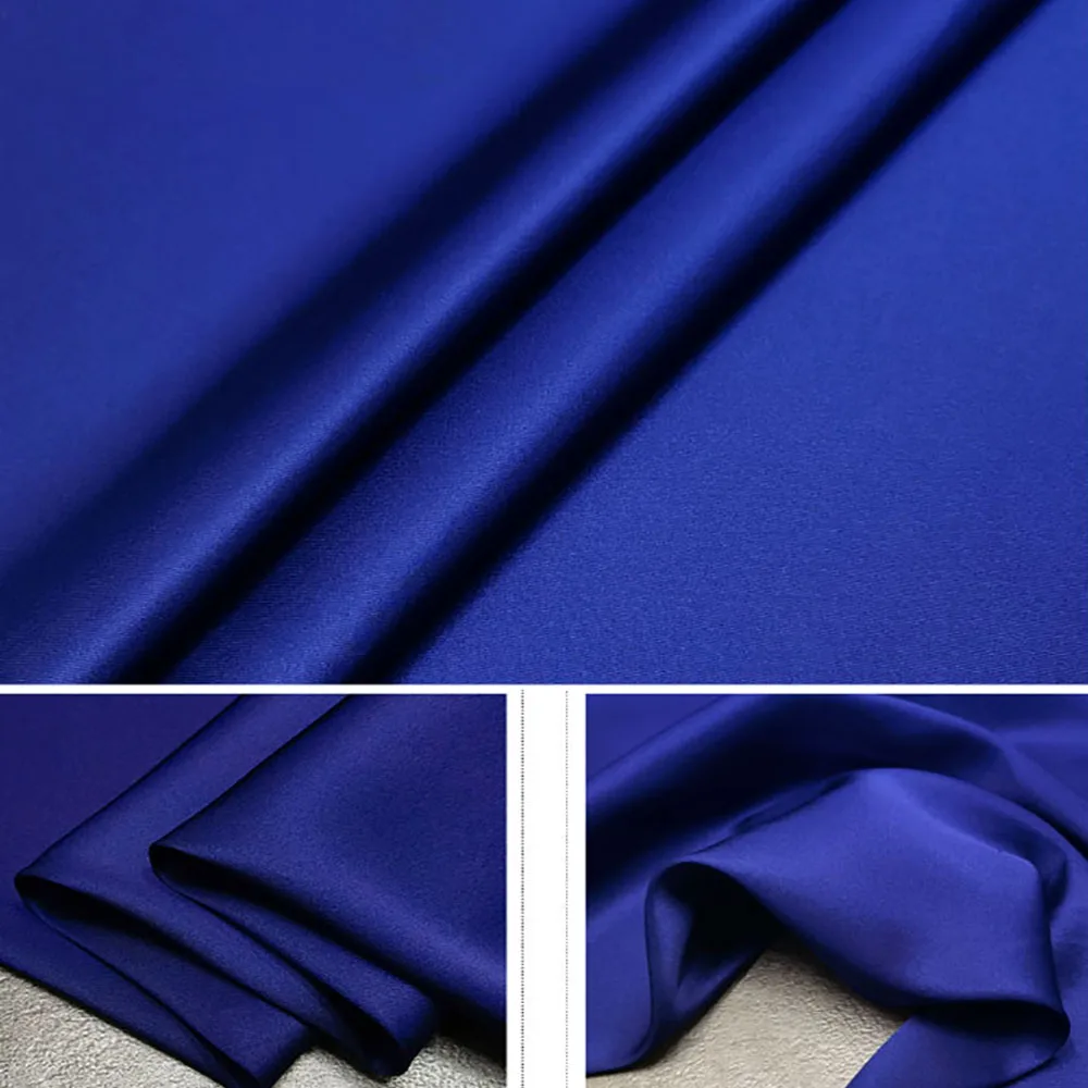 

Elegant Fabric Pure Mulberry Silk Twill Stretch Satin 20 momme 140cm Width Evening Dress Suits Sewing Cloth Royal Blue20