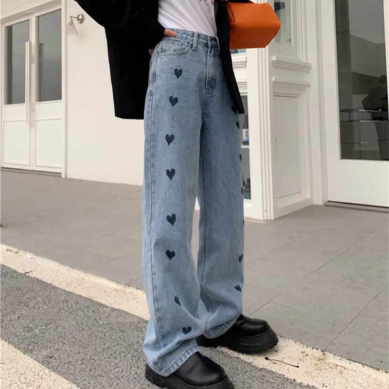 

Woman Jeans High Waist Clothes Wide Leg Denim Clothing Blue Streetwear Vintage Quality 2021 Fashion Straight Pants
