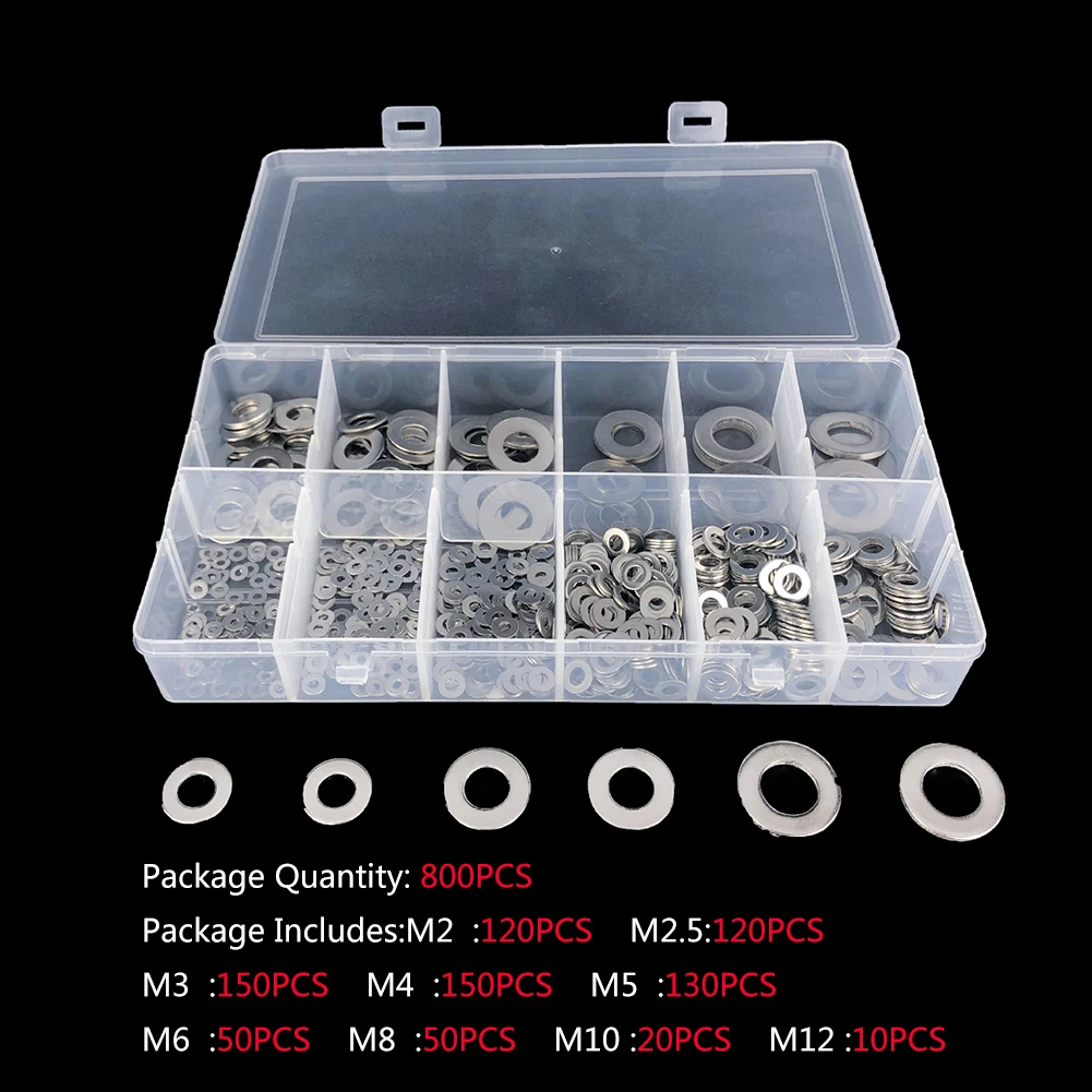 

M2-M12 Flat Washer part Model Tool Kit 1 set Boxed Stainless Steel Steel