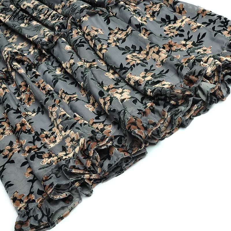 moaayina fashion runway autumn mesh dresses womens stand up collar lantern sleeve flocking print vintage long party dress free global shipping