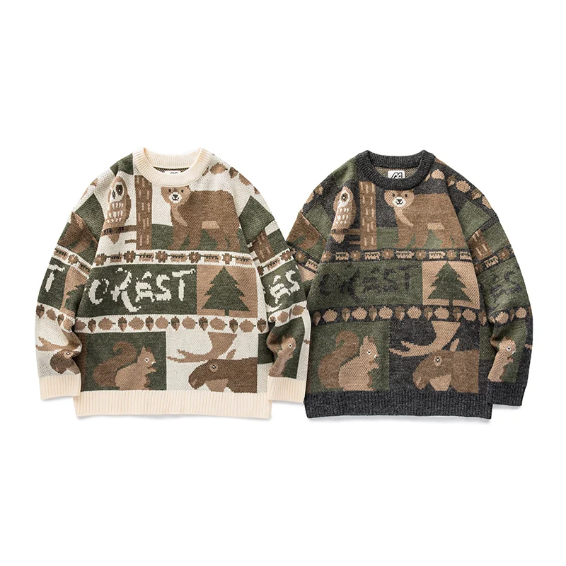 

Men Women Little Bear Zoo Winter Sweaters 2021 Pullover Mens O-Neck Korean Fashions Sweater Women Casual Harajuku Clothes