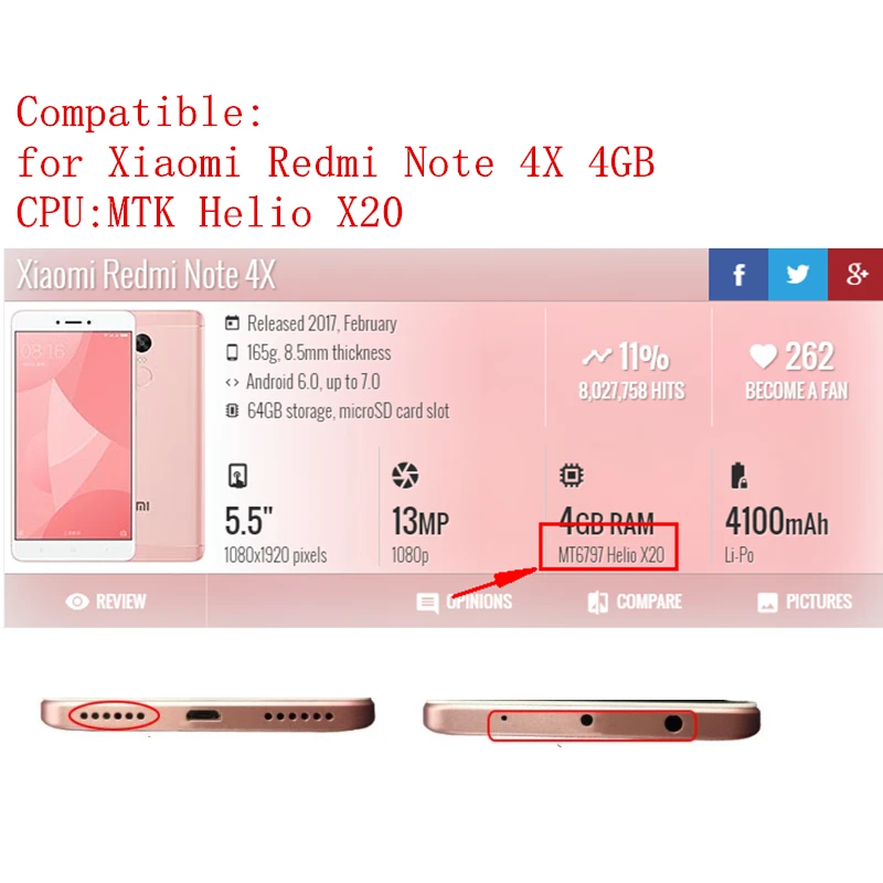 Чехол-накладка для Redmi Note 4X (Процессор: MTK Helio X20) Батарея сзади чехол + передняя