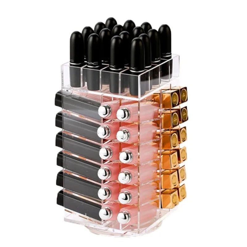 

High Capacity Rotating Acrylic Makeup Organizer Storage Case Lipstick Holder Boxes Rotating Lip Gloss Organizer Display MJ1124