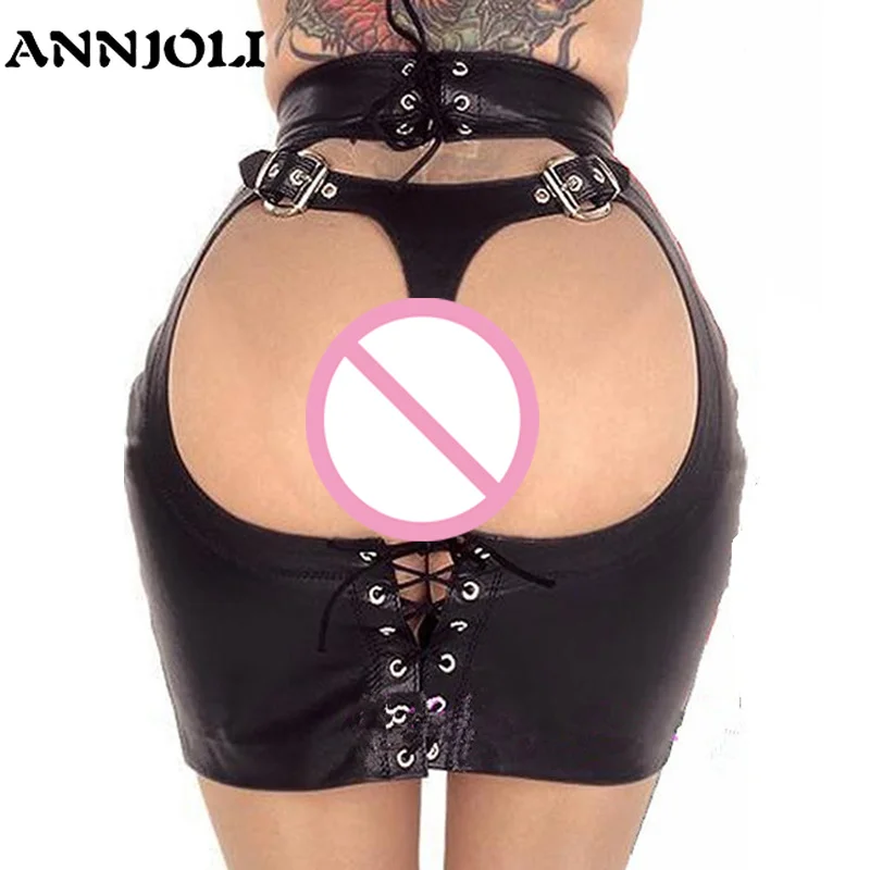 ANNJOLI что Сжигание Любовь секси из искусственной кожи Бандажное платье Mooning юбка