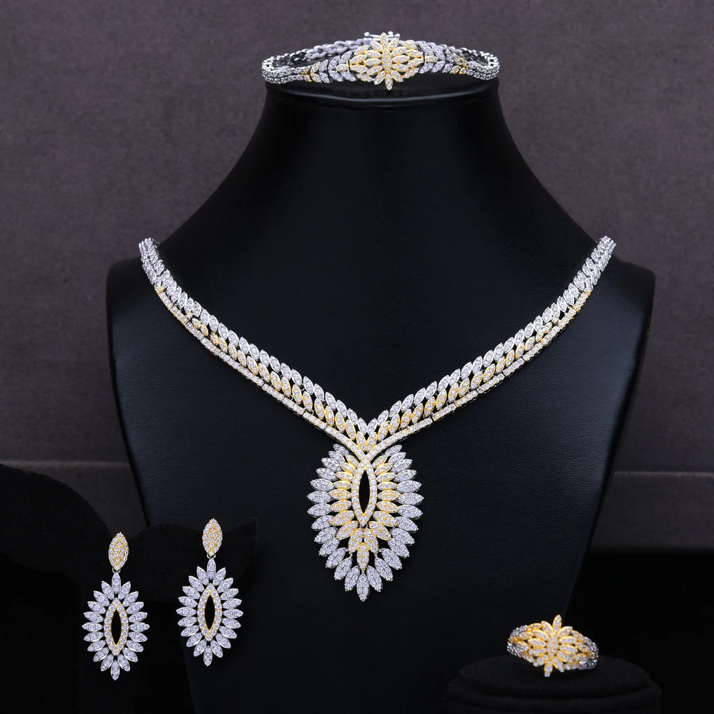 GODKI супер Роскошные капли 4 шт африканские ожерелья Циркон Ювелирные наборы для