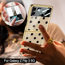 GKK Tempered Glass Ultra-Thin Cover For Samsung Galaxy Z Flip 3 5G Case Luxury Plating Edge Hard Case For Samsung Z Flip 3 5G