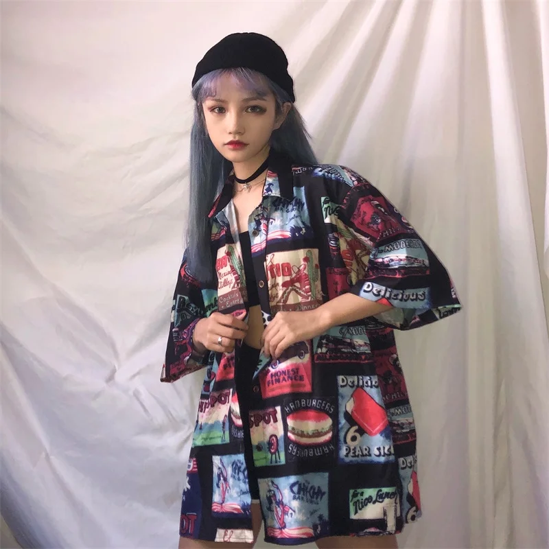 Женская простая универсальная рубашка в стиле хип-хоп Харадзюку модная