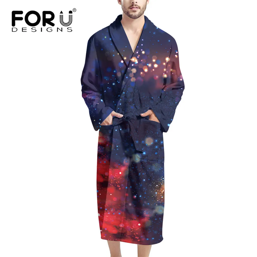 

FORUDESIGNS Men's Bathrobes Fashion Galaxy Starry Sky Robes Colorful Cloud Ultra-Soft Flannel Long Sleepwear Home Wear Халаты