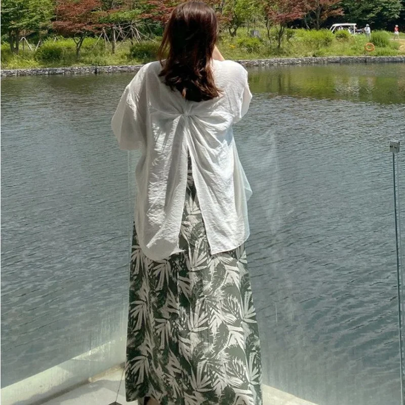 

TVVOVVIN 2021 Summer New Korea Solid Color Shirt Split Fashion Lapel Long Sleeve Women's Simple Blouse QG5J