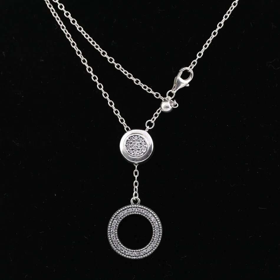 

Аутентичные S925 серебро Фирменное ожерелье для женщин с стеклянная подвеска проложить Ясно CZ девушка мода колье fit Pandora ювелирных изделий