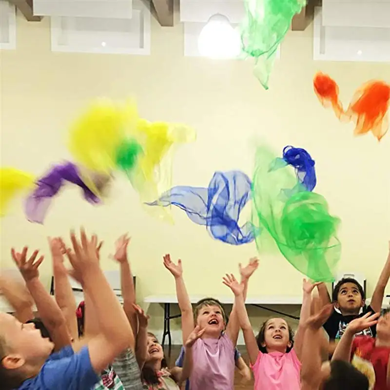 6 шт. детский Супер тонкий вуаль красочный квадратный платок-накидка для