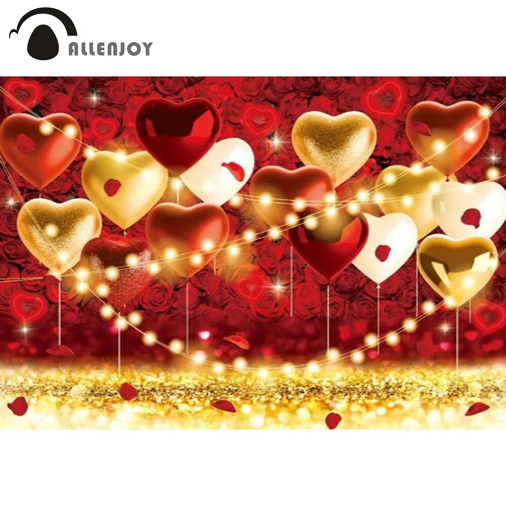 

Allenjoy February 14th Background Photography Valentine Day Rose Love Heart Golden Wedding Party Glitter Decoration Backdrop