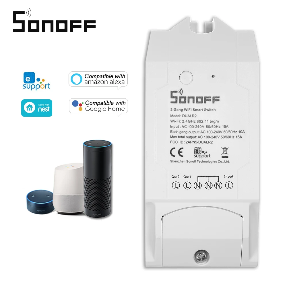 Смарт выключатель SONOFF 2 канальный с поддержкой Wi Fi|Модули для умного дома| |