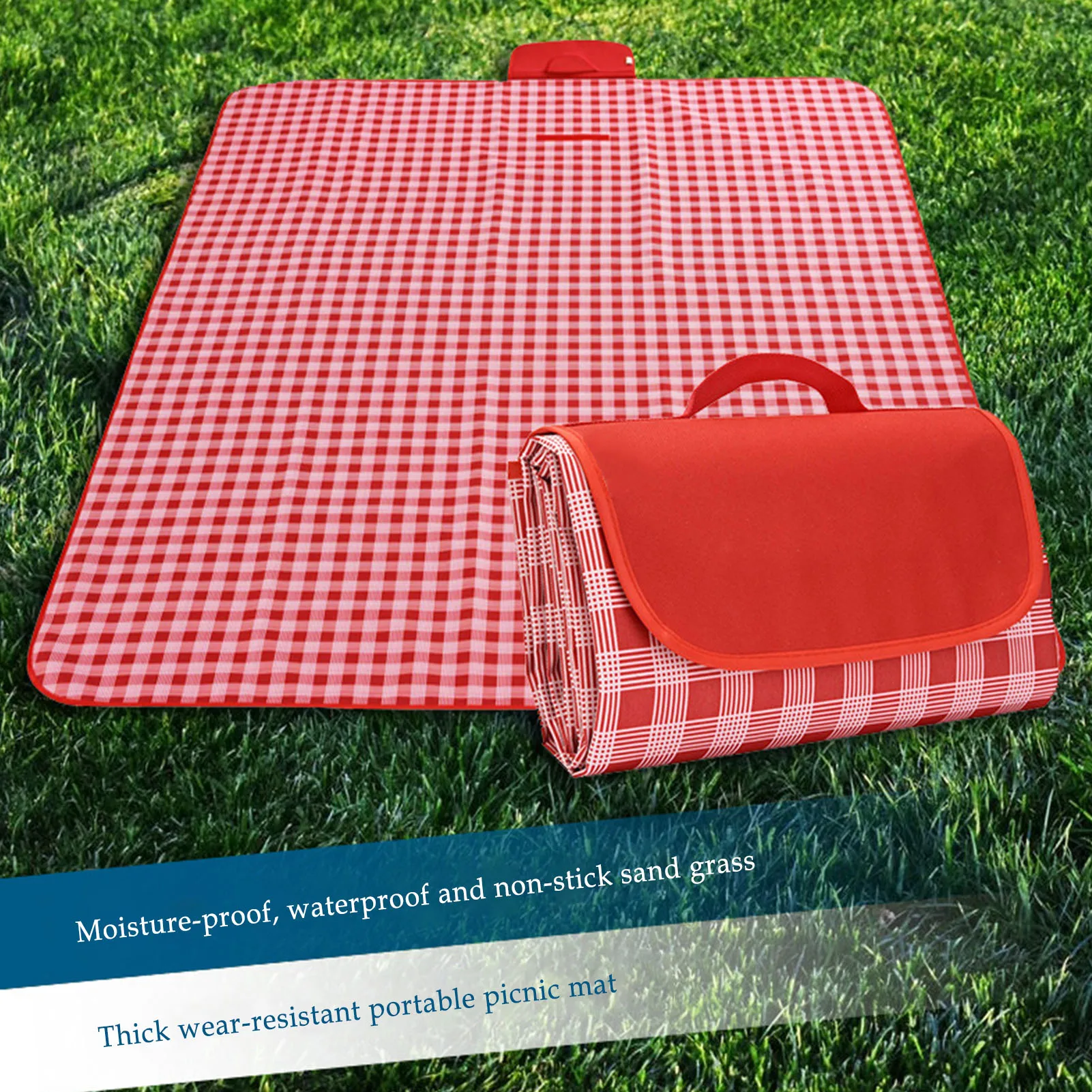 

Extra Large 78.7x78.7in Picnic Blanket Red White Checkered Mat Outdoor Picnic Mat Camping Pad Waterproof Portable Grid Cushion