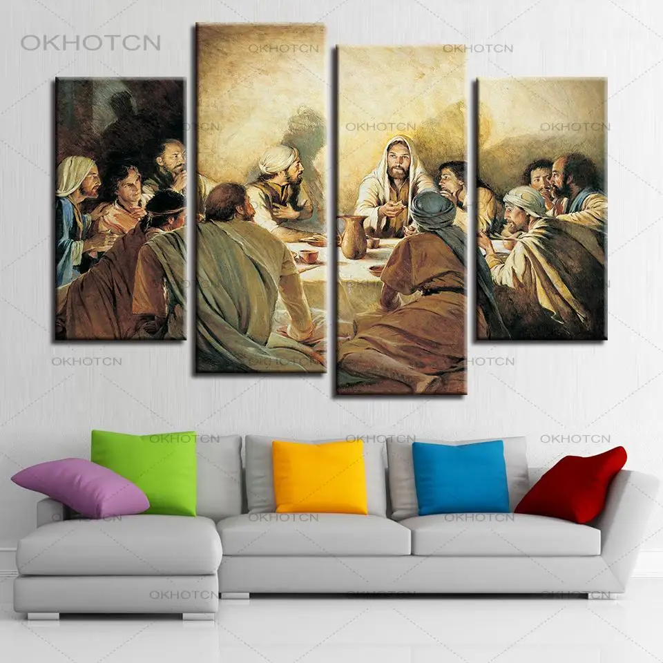 

Абстрактная Картина на холсте с изображением Иисуса, модульный постер «Last Supper» для украшения дома, гостиной, 4 шт.
