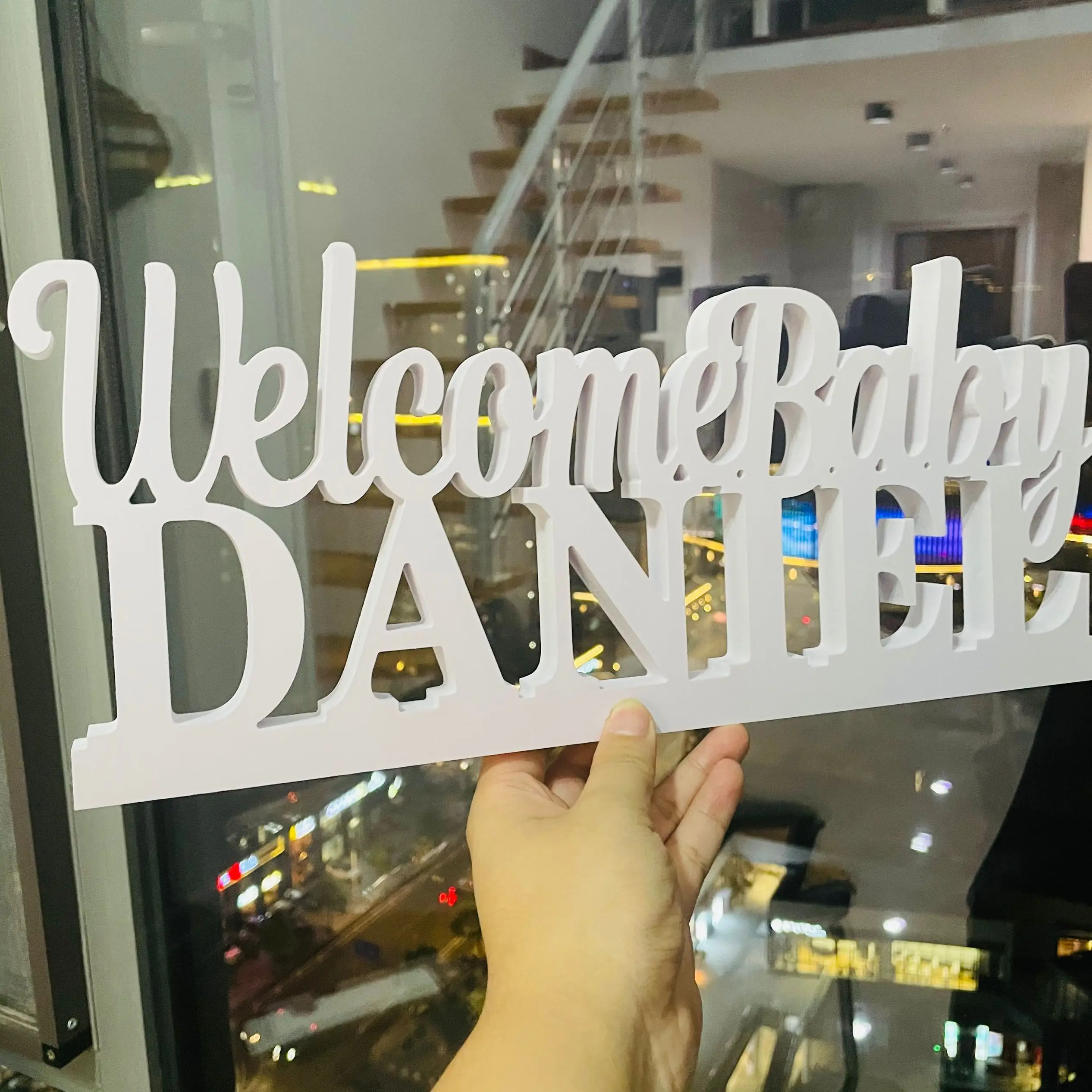 

Customized Welcome Baby Table Sign Last Name Personalized White Gift For Expectant Mother And Father