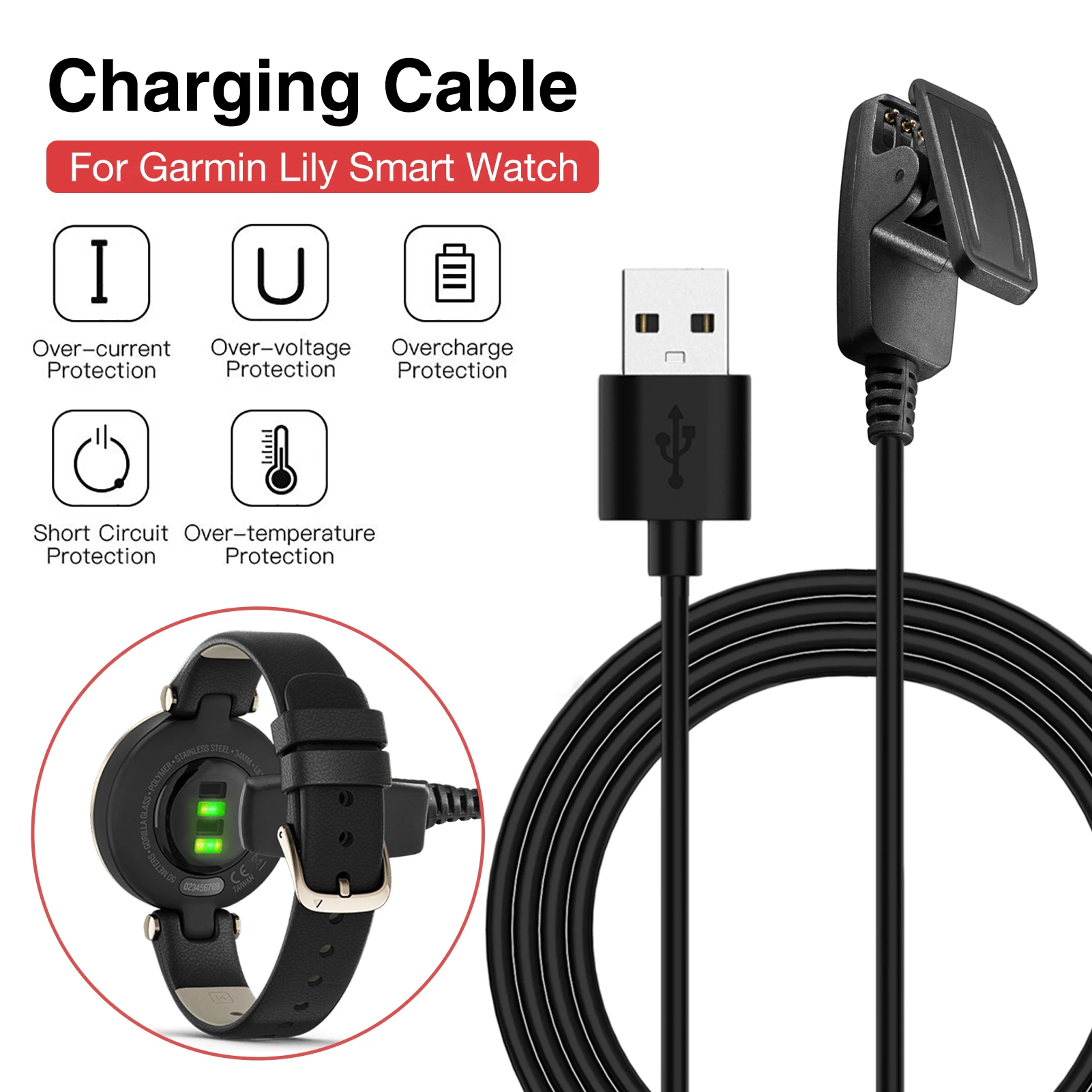 

Charger Dock Magnetic USB Charging Cable for Garmin Lily Smart Wa Smart watch charger Black Smart wearable accessories Dropship