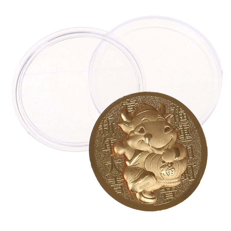 

1PC 3styles 2021 Year of The Ox Commemorative Coin Chinese Zodiac Souvenir With Storage Bag