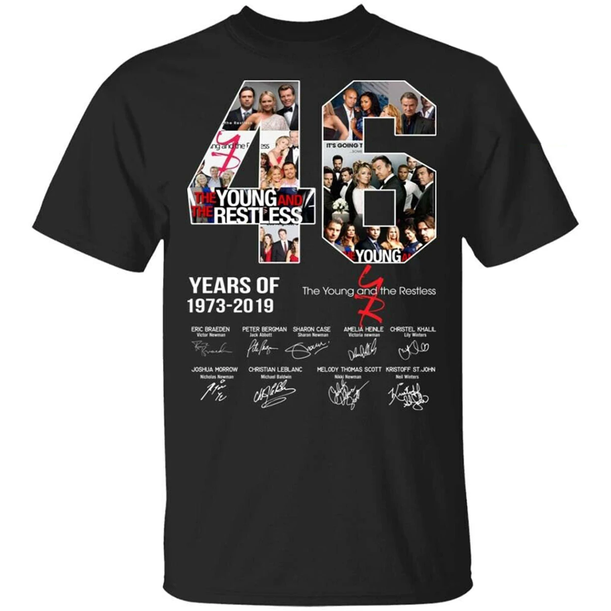 Черная хлопковая футболка с надписью Young And The Restless 46th Anniversary Signature S-3XL топы