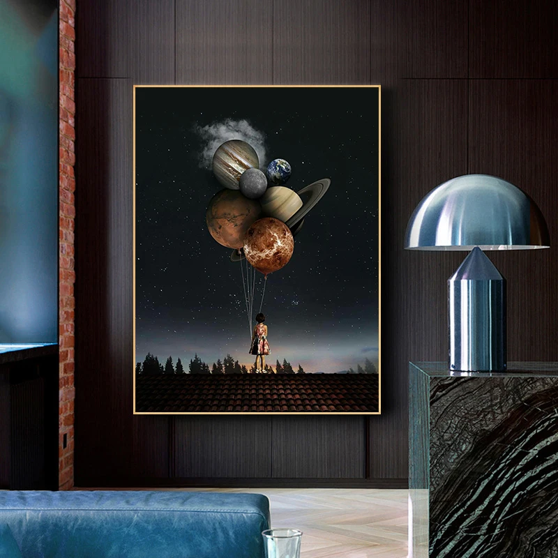 Современные картины на холсте с изображением персонажа крыше и воздушного шара