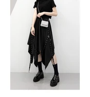 long skirt irregular skirt girls new dark tie street punk wind weave buckle medium length skirt y2k skirt gothic skirt