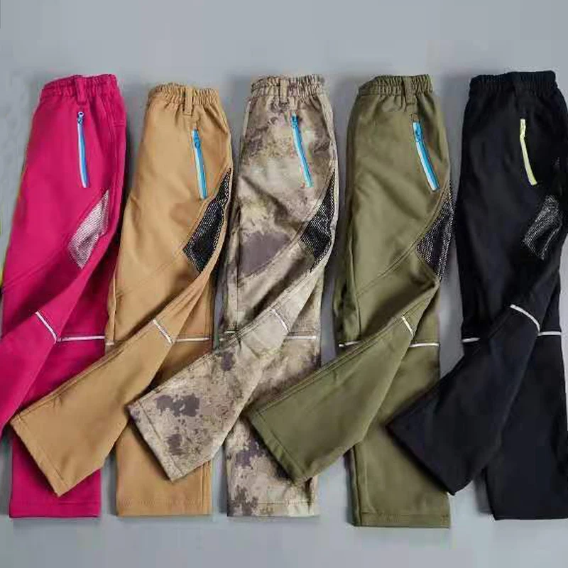 

Детские зимние походные лыжные брюки из кожи акулья кожа для треккинга кемпинга восхождения флисовые брюки Детские водонепроницаемые ветр...