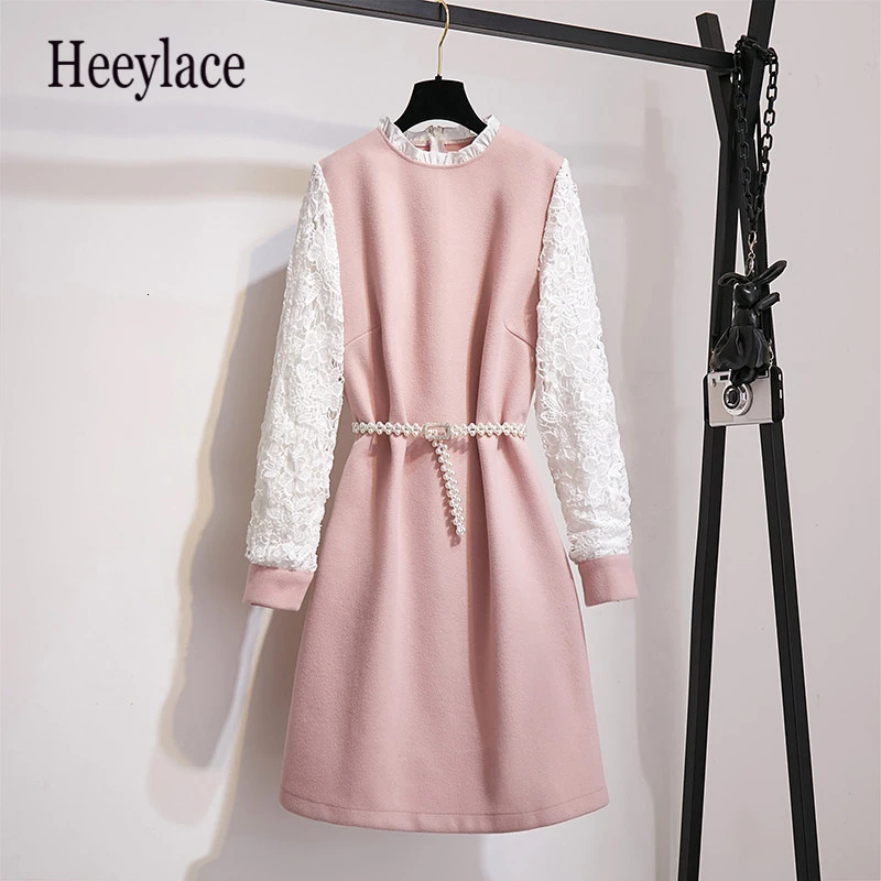 Женские зимние офисные шерстяные платья больших размеров модные Ажурные