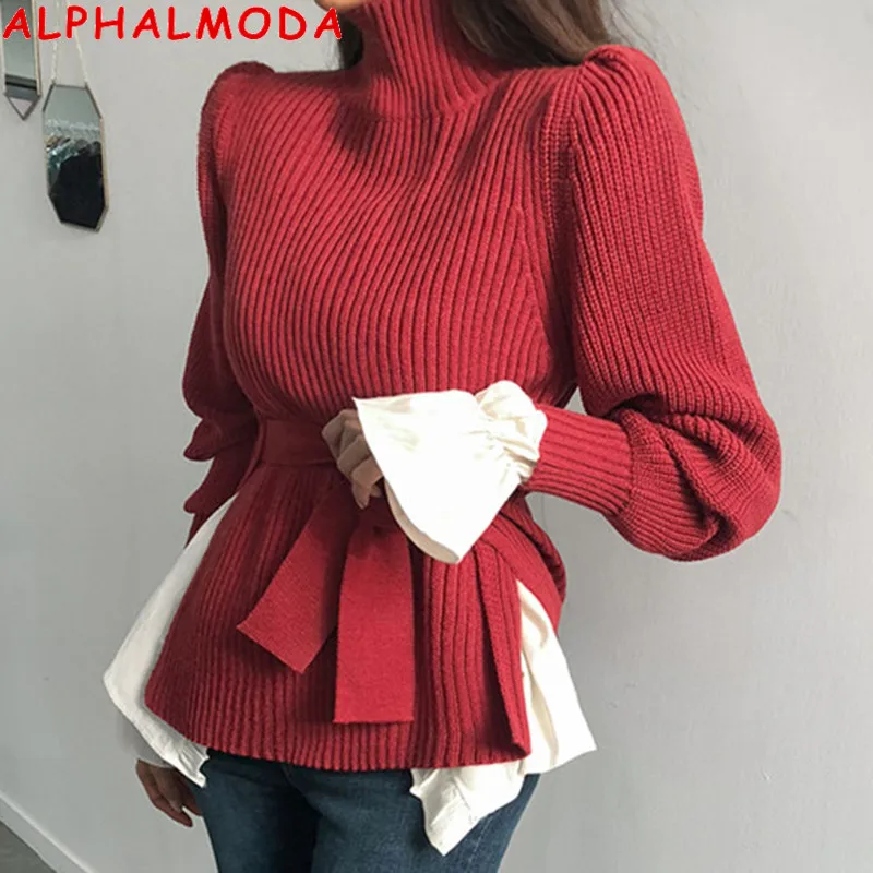 ALPHALMODA 2020 весенний женский свитер с длинным рукавом высоким воротником разрезом