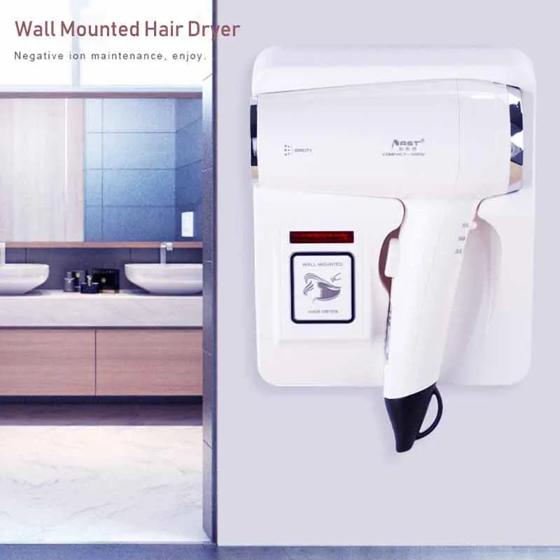 

1600W Wall Mounted Hair Dryer for Clubhouse Household Hotel Bathroom Negative ion Electric Fans Hairdryer with Holder Base