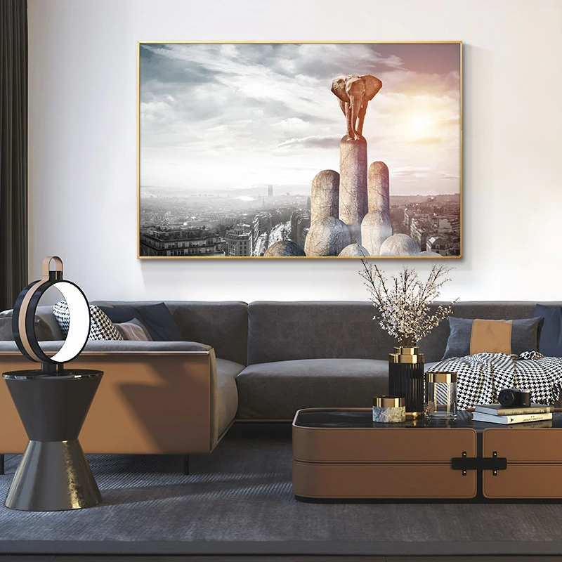 

African Elephant Oil Painting on Canvas Scandinavian Posters and Prints Home Decor Cuadros Wall Art Pictures For Living Room