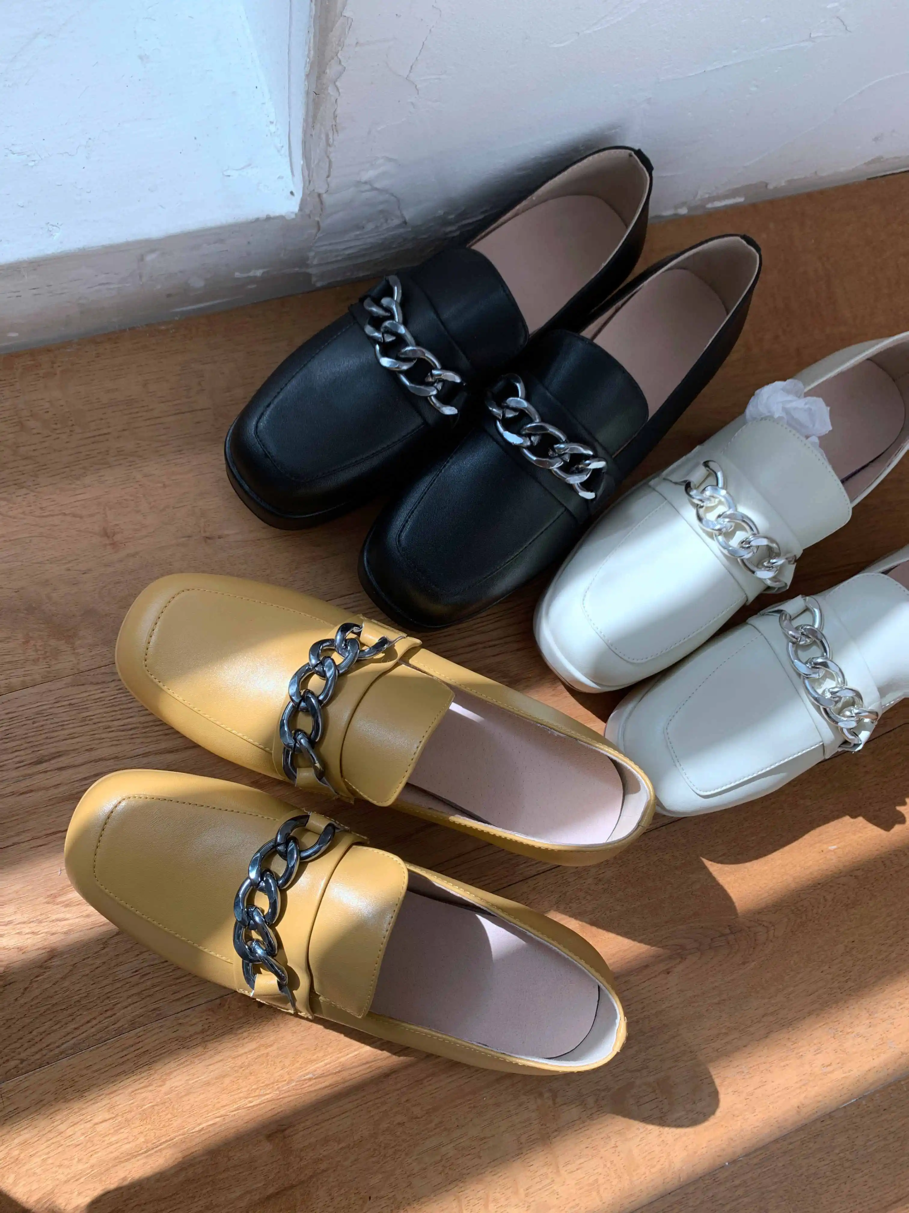 

Krazing Pot british school full grain leather chain decorations platform square toe thick med heel slip on dress women pumps L86
