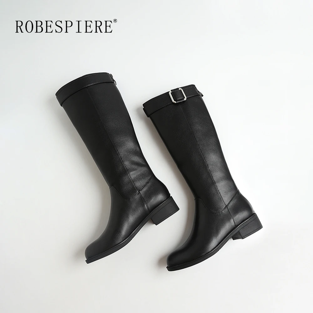 ROBESPIEREB/; Лидер продаж; сапоги до колена; женские зимние водонепроницаемые теплые плюшевые сапоги из коровьей кожи; женские сапоги с металлическим украшением; B44