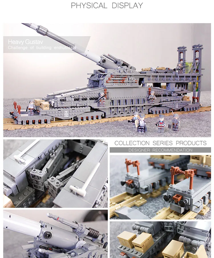 3846pcs Military Heavy Gustav/Dora 80cm Cannon E Railway GUN army Building Blocks Tank Soldier Bricks Toys