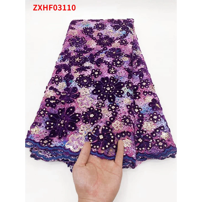 

New Arrival African French Lace Sequins Fabric Popular Handmade ​Nigerian Woman ​​Tulle ​Eco-Friendly Sewing Clothes ZXHF03110 F