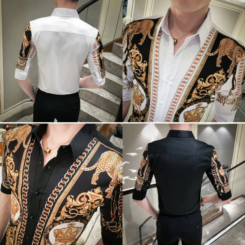 

Luxury Print Men Shirt Streetwear Social Short Sleeve Slim Fit Dress Shirts