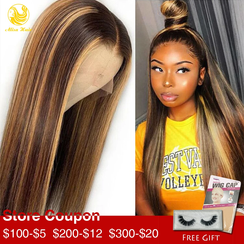 

От бренда Alisa, волосы Реми волос наращивание волос Реми человеческие волосы 13x4 Синтетические волосы на кружеве парики с эффектом деграде (пе...