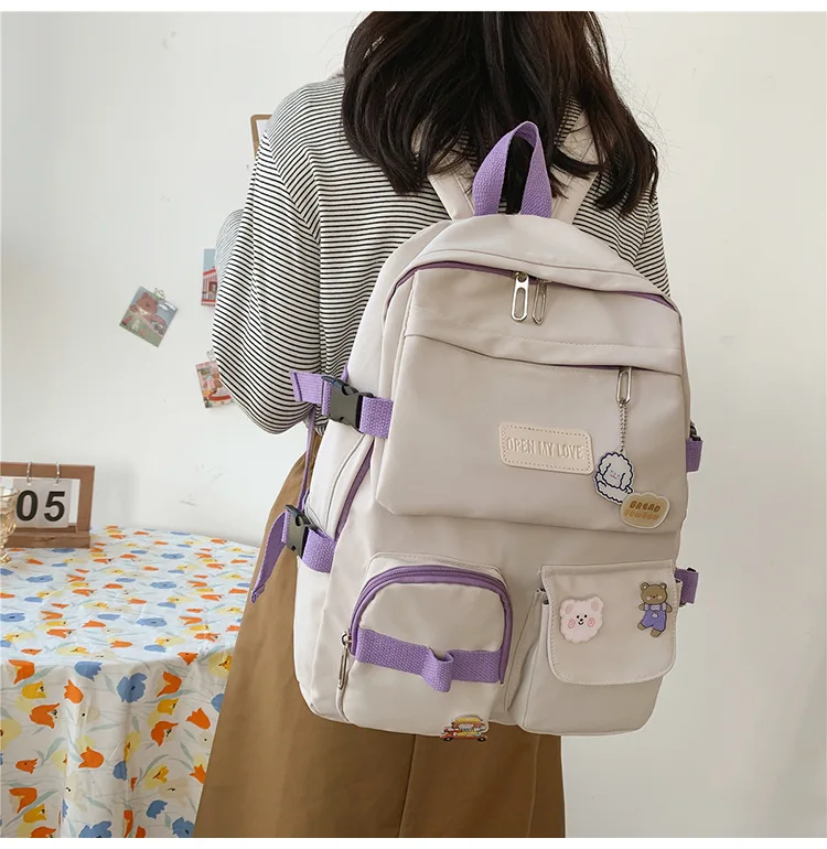 

Простой вместительный нейлоновый рюкзак Корейская версия Harajuku Ulzzang рюкзак для учеников Старшей школы модный школьный рюкзак с принтом