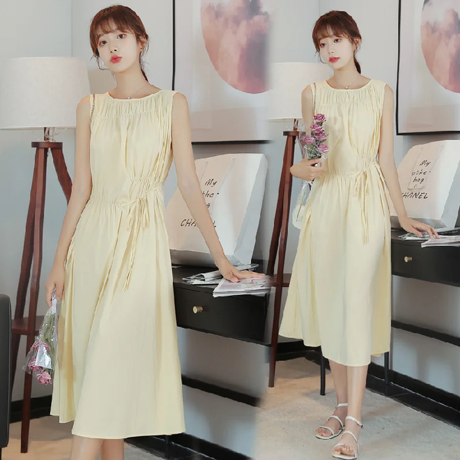 2021 Лето Высокое качество синий сарафан без рукавов в винтажном стиле Элегантные