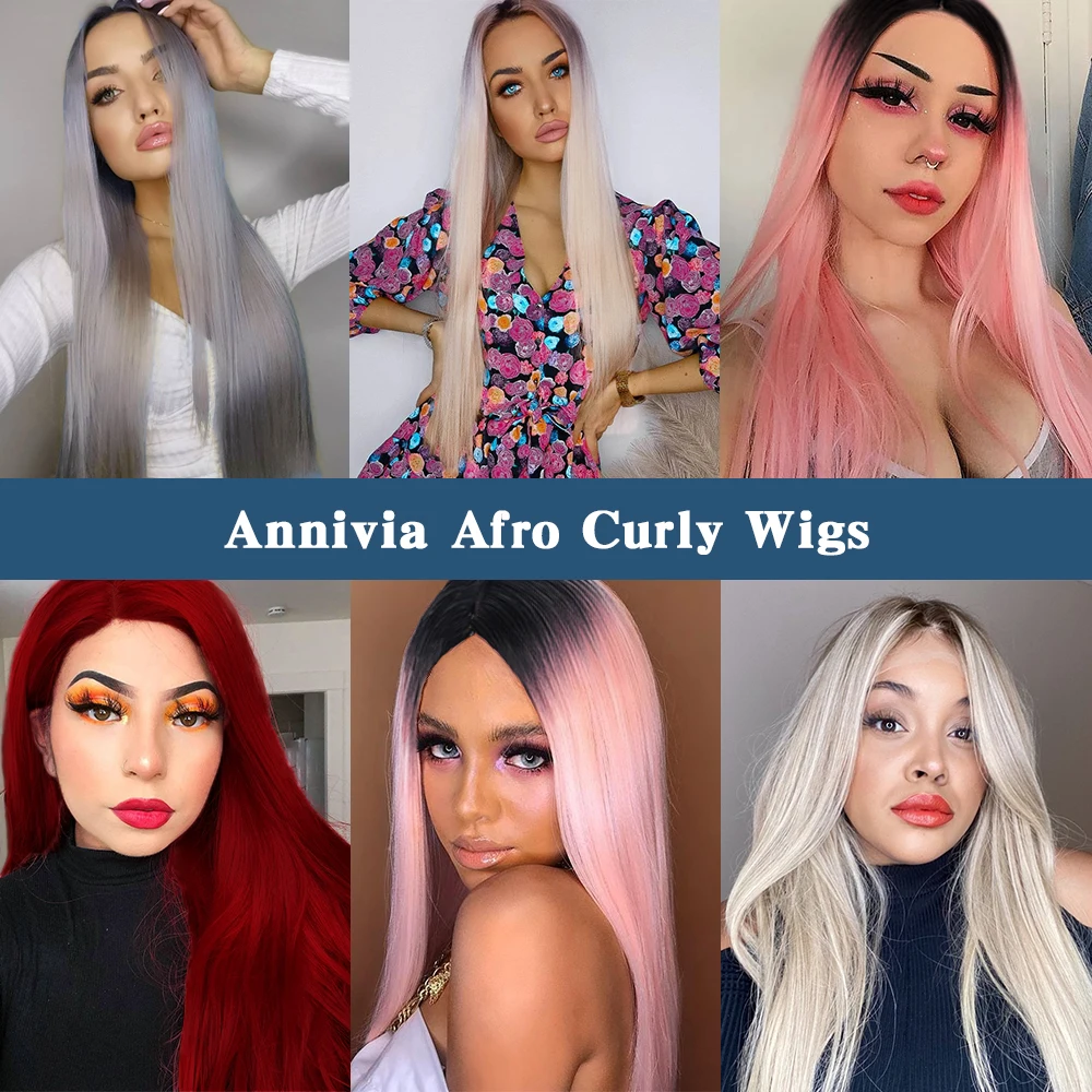 

Long Pink Straight Hair Synthetic Wigs For Women Cosplay Natural Glueless Middle Part Hair Wig High Temperature Fiber Annivia