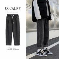 drawstring jeans mens fashion casual wide leg jeans men streetwear korean loose hip hop straight denim trousers mens s 3xl