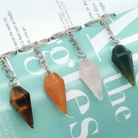 natural stone crystal keychains faceted spike shape stainless steel car key chains women handbag accessories jewelry gifts