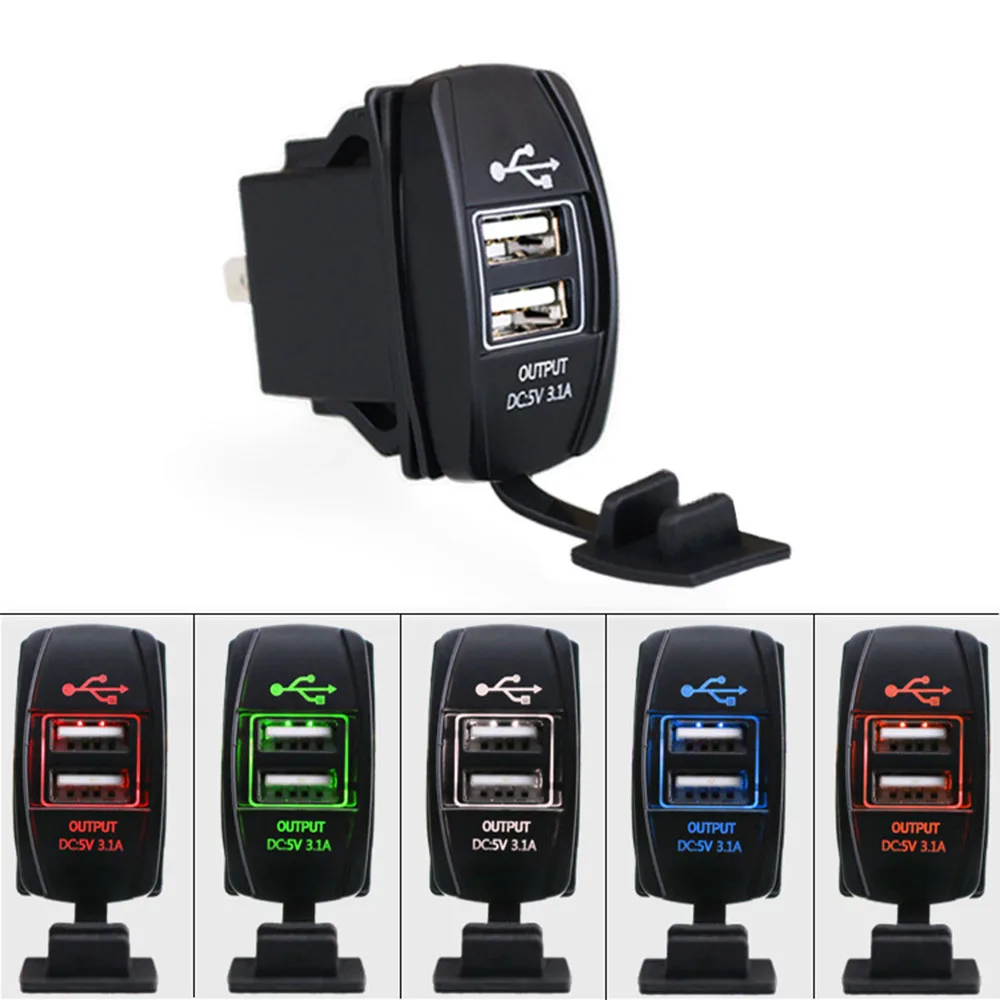 

1pcs 12v-24v 3.1A Dual Usb Socket Charger Power Adapter Waterproof For Car Motor Motorcycle Motorbike Phone Charger 5 Colors