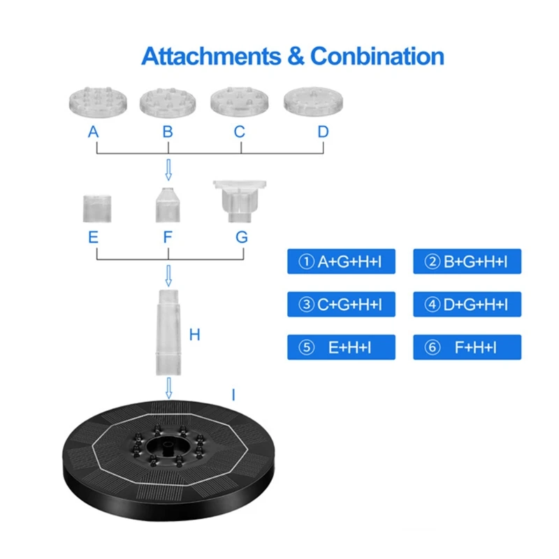 

5V 3W Solar Fountain Pump for Bird Bath Water Pump with 8 LED Lights 6 Nozzles for Garden Pond Pool Backyard Decoration