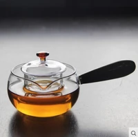 tea making glass pot bubble tea teapot kung fu tea set tea maker filter with lid side handle wooden handle