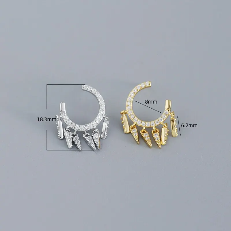 

A00969 Pave Zircon Geometric Tassel Letter C Stud Earrings for Women Real 925 Sterling Silver Bohemian Street Jewelry