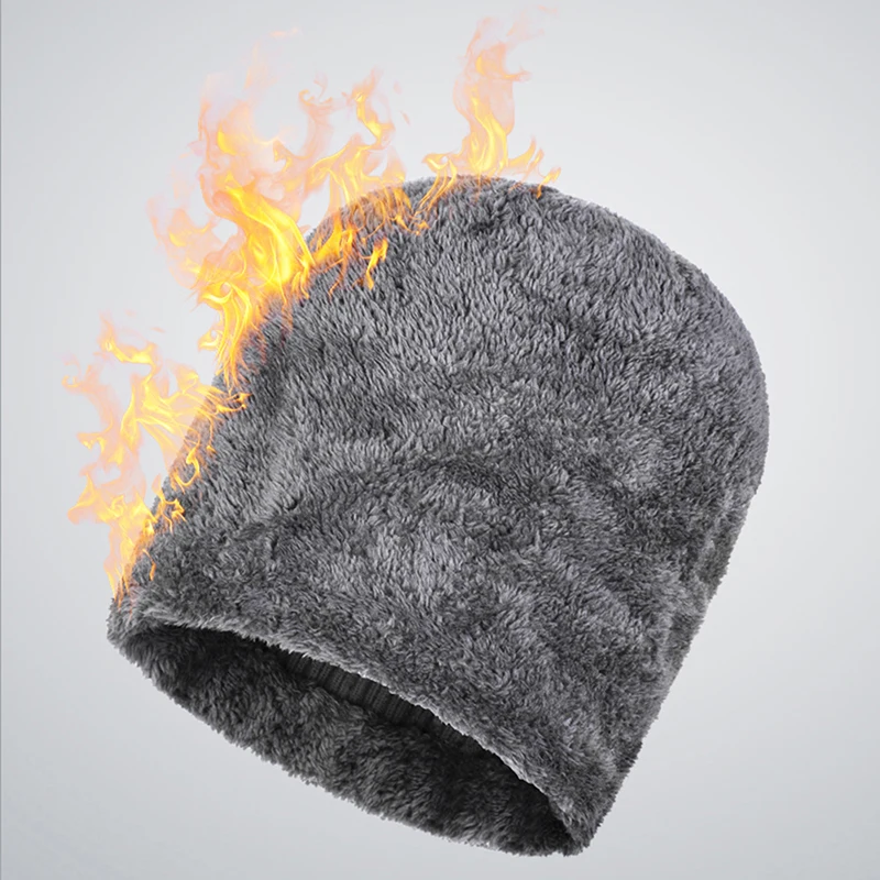 

Mens Warmer Knitted Hat Neck Scarf Set Fur Lining Thick Warm Knit Beanies Winter Hat For Male Cap Man Black 5 Colors