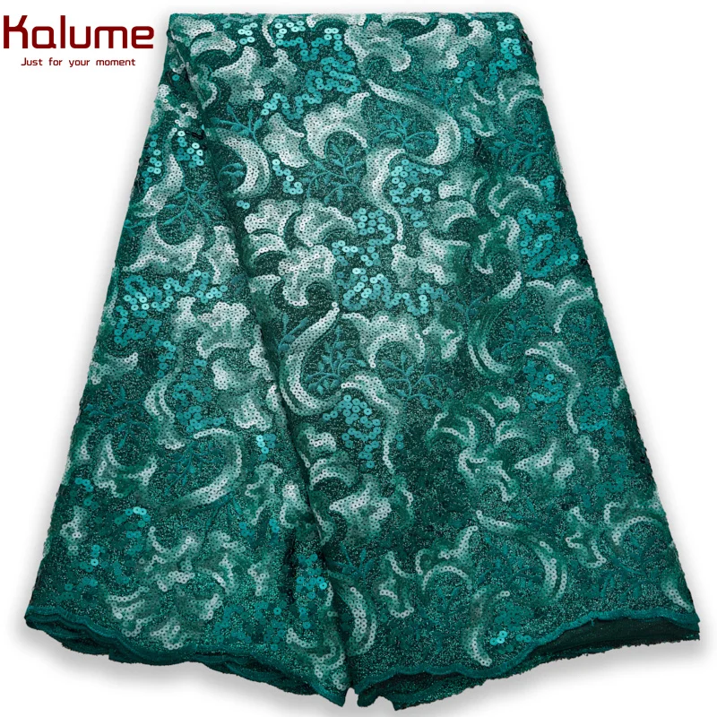 

Kalume Blue African Sequins Lace Fabric 5 Yards Nigerian French Tulle Lace Fabric Sequins 2021 For Diy Dress H2604